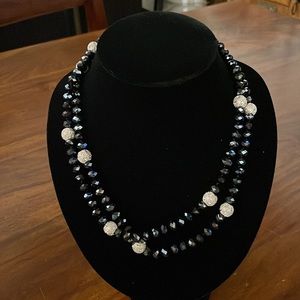 Swarovski black faceted bead necklace 36” total